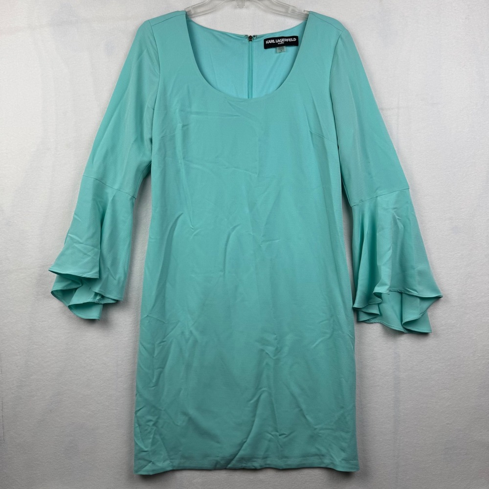 Karl Lagerfeld Paris Aqua‎ Blue Bell Sleeve Career Cocktail Party Dress